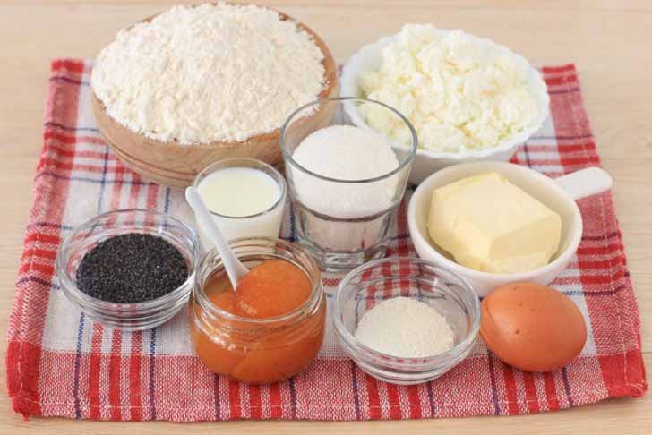 Ингредиенты для творожного печенья «Пасхальные яйца» с абрикосовым джемом